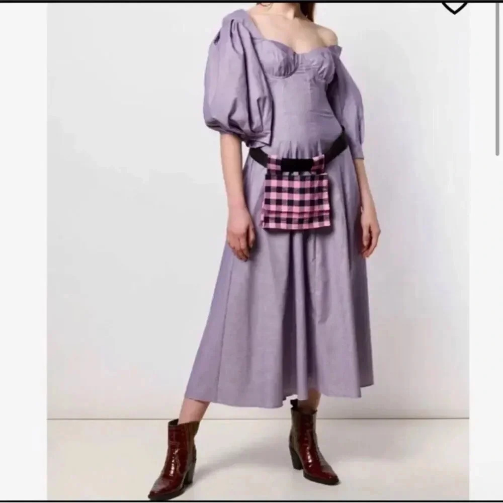 Natasha Zinko Women's Purple Checkered 100% Cotton Midi Dress‎ US8